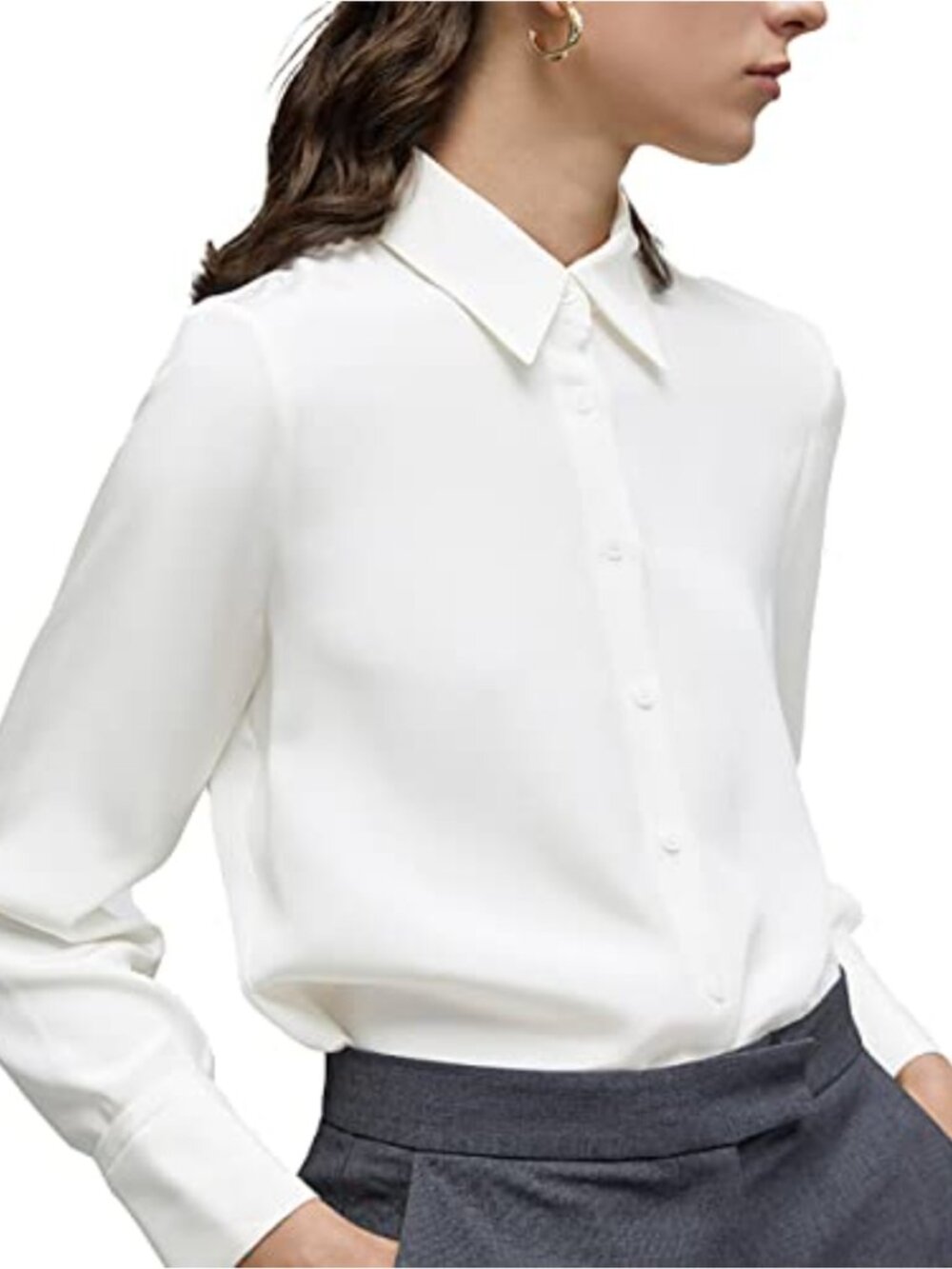 Women's Button Down Blouse Long Sleeve Collared Chiffon Business Casual Top